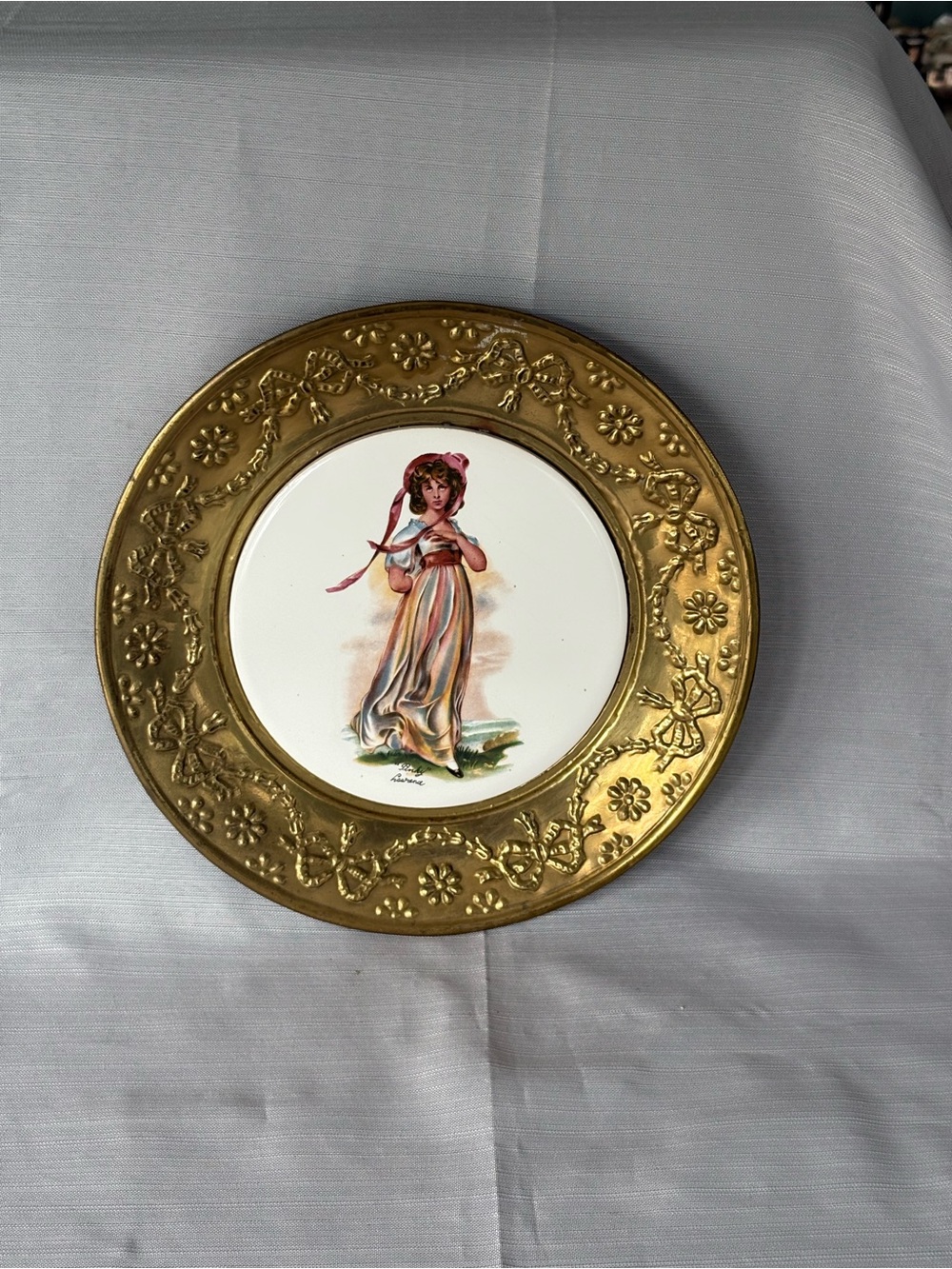 Pinky Lawrence  Vintage Decorative Gold Accent Plate with Lady Motif